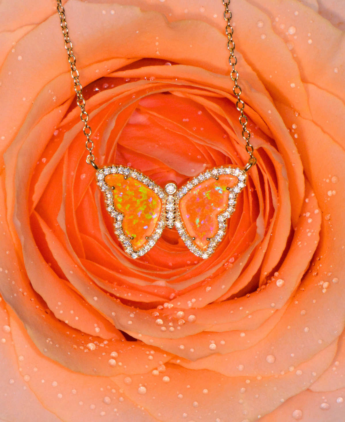 Opal Butterfly Necklace With Crystals