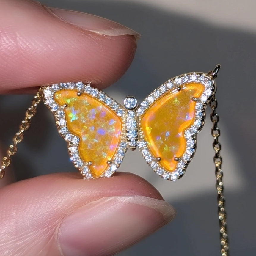 Opal Butterfly Necklace With Crystals