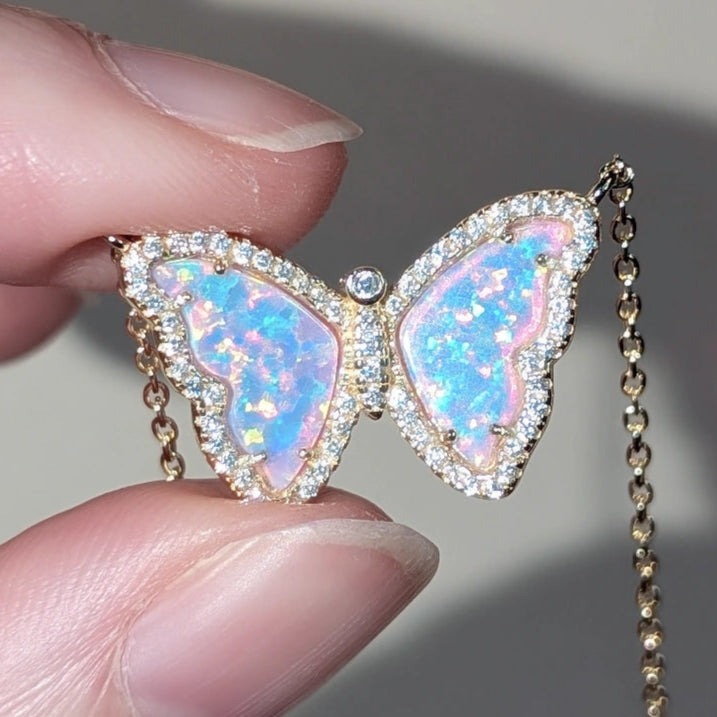 Gift Set | Opal Butterfly Necklace With Opal Butterfly Stud Earrings