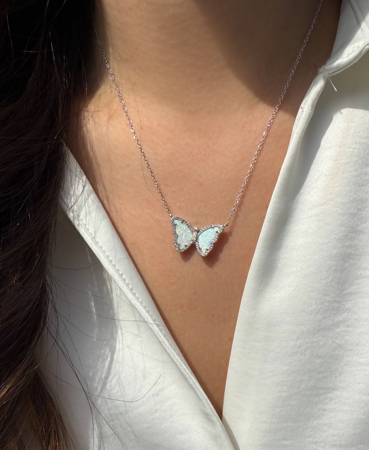 Opal Butterfly Necklace With Crystals