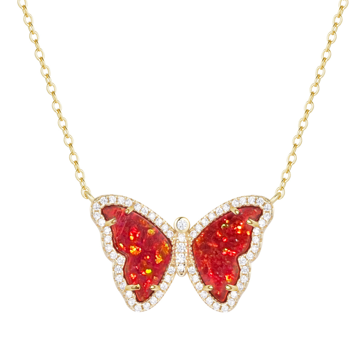 Opal Butterfly Necklace With Crystals red opal