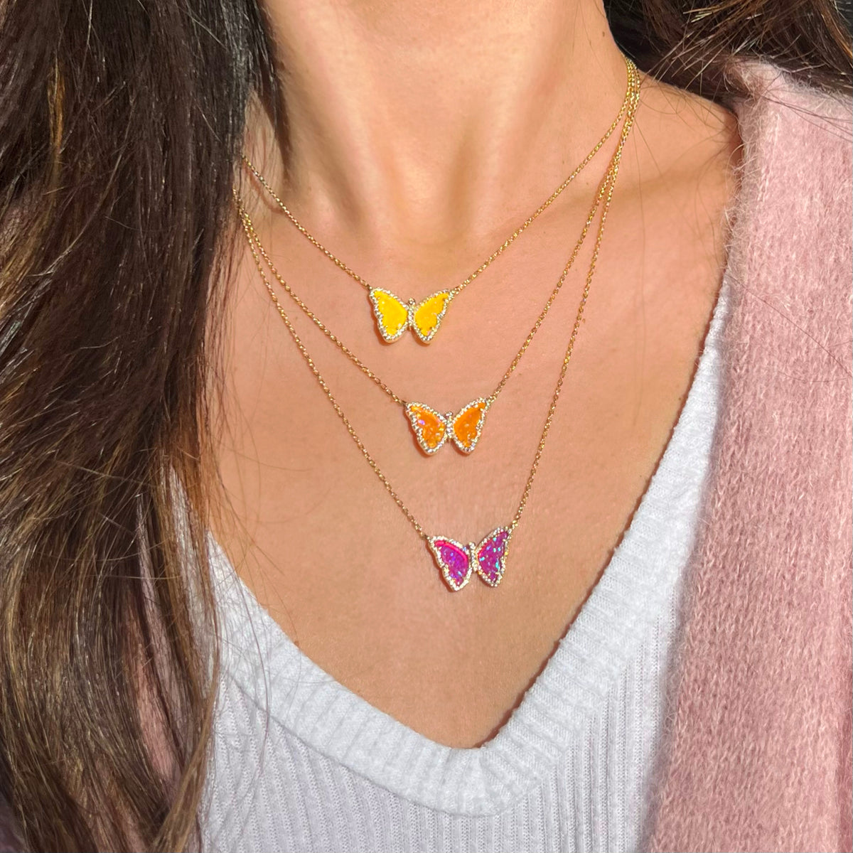 Gift Set | Opal Butterfly Necklace With Opal Butterfly Stud Earrings
