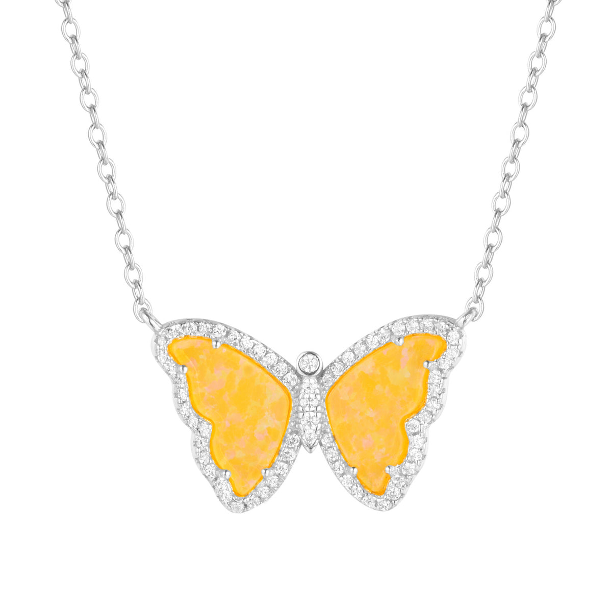 opal butterfly necklace with crystals tangerine opal silver