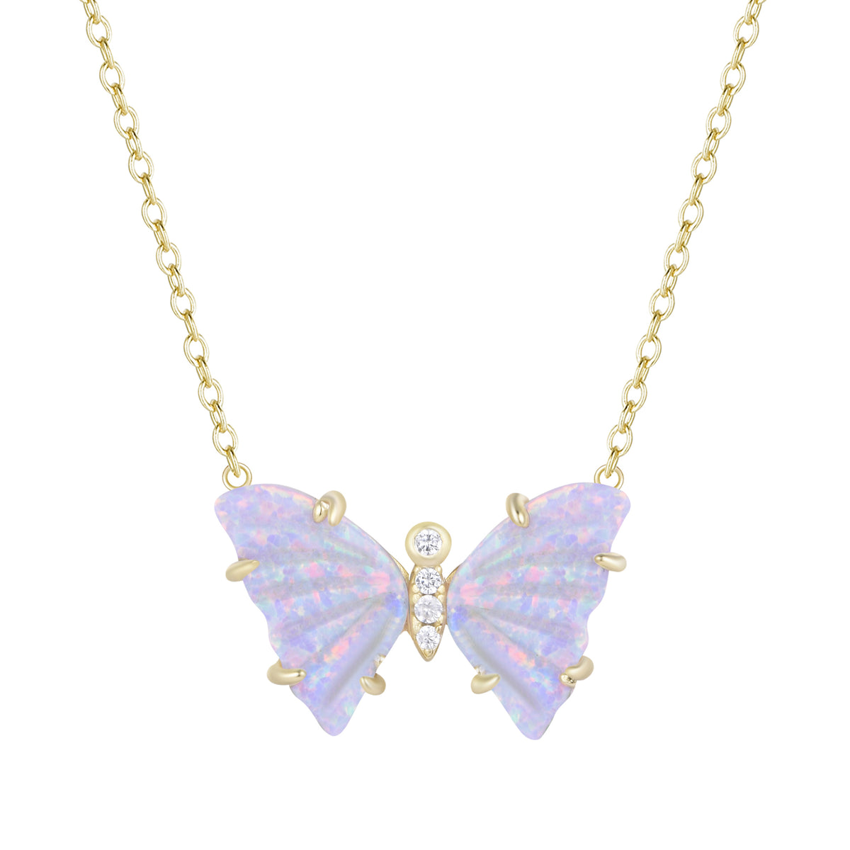 opal butterfly necklace with prongs lavender gold
