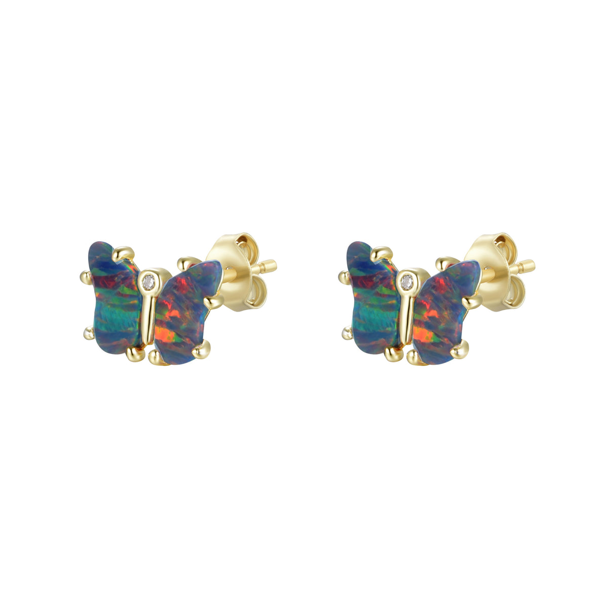Opal Butterfly Stud Earrings Black Opal Gold