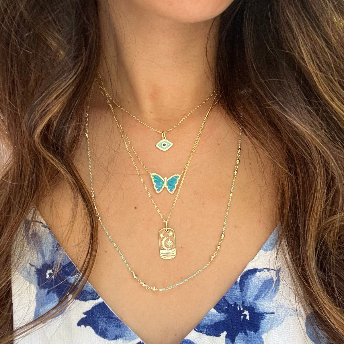 opal celestial dogtag layered necklaces
