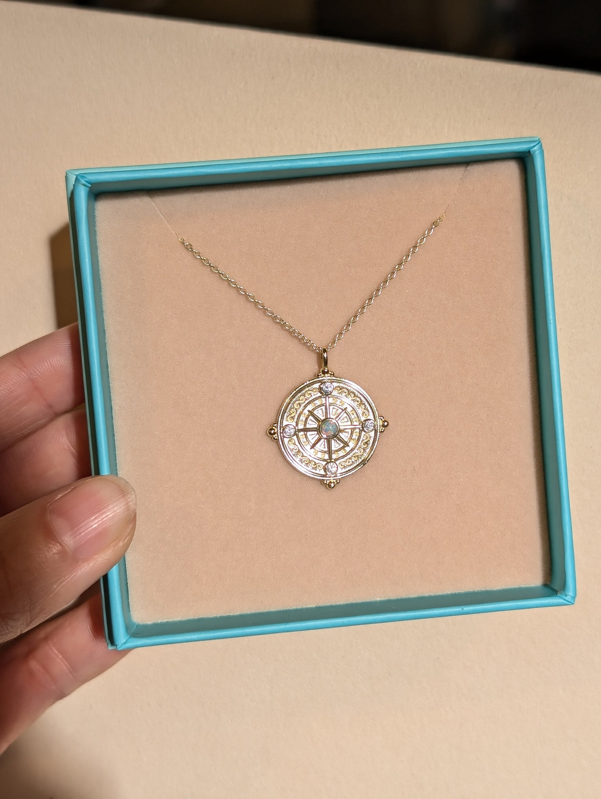 Compass and Opal Medallion Necklace
