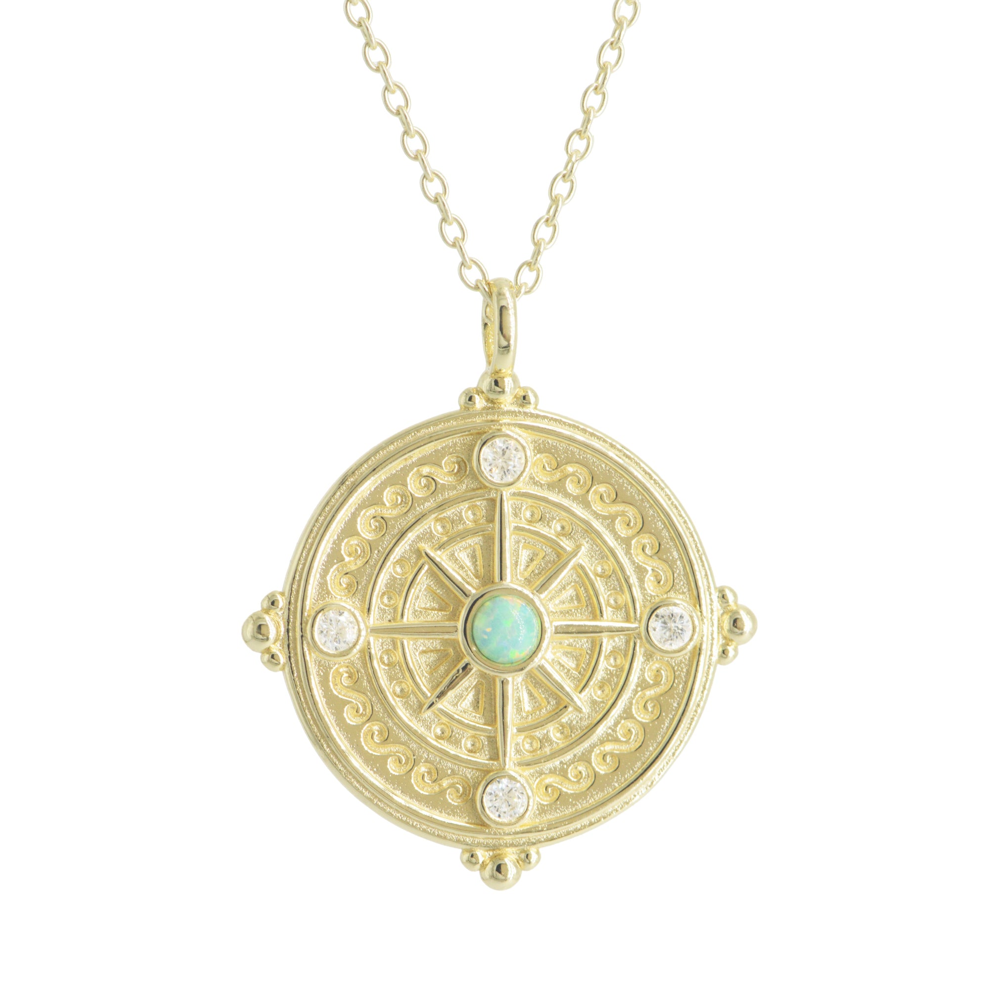 Compass and Opal Medallion Necklace