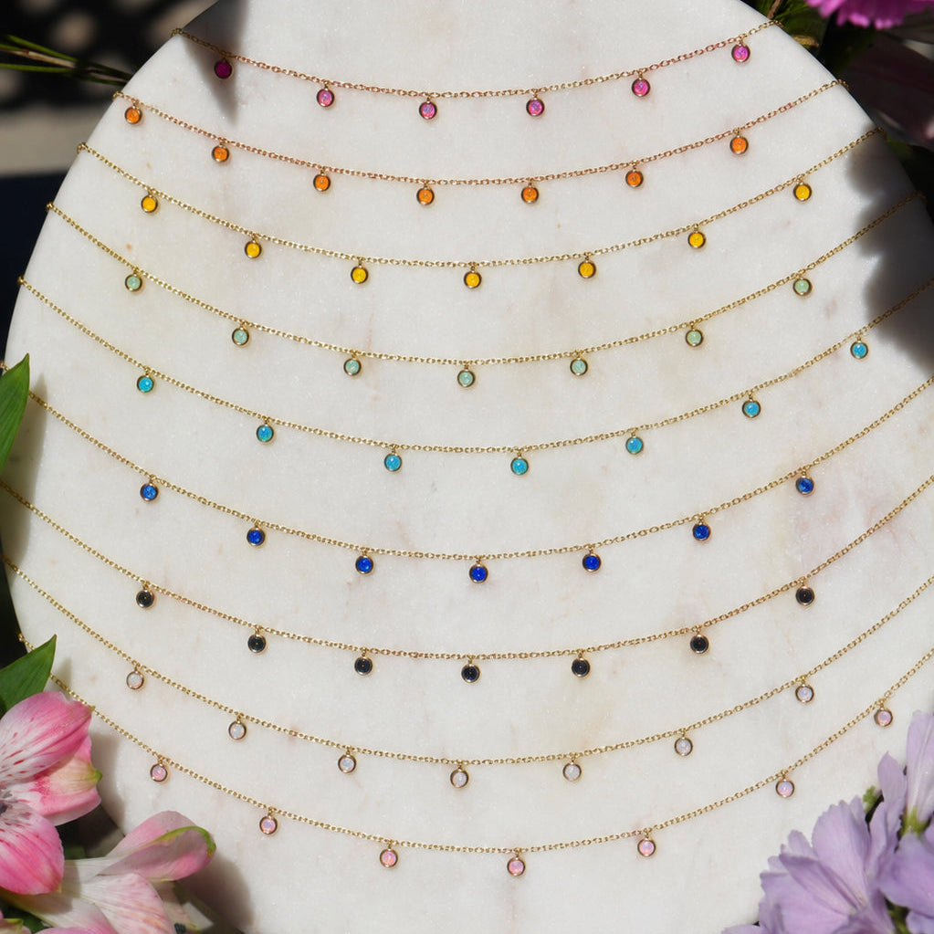Opal Dew Drops Layering Necklace Rainbow