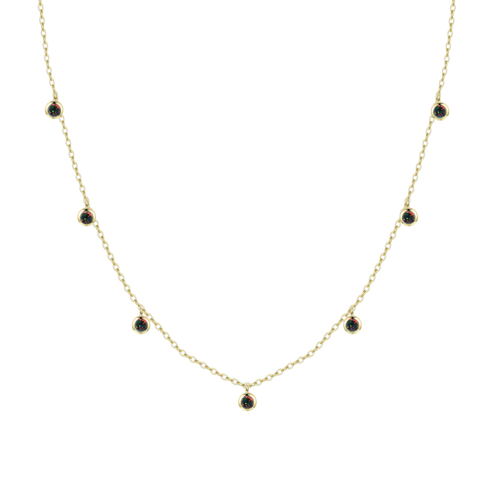 Opal Dew Drops Reversible Layering Necklace Black Gold