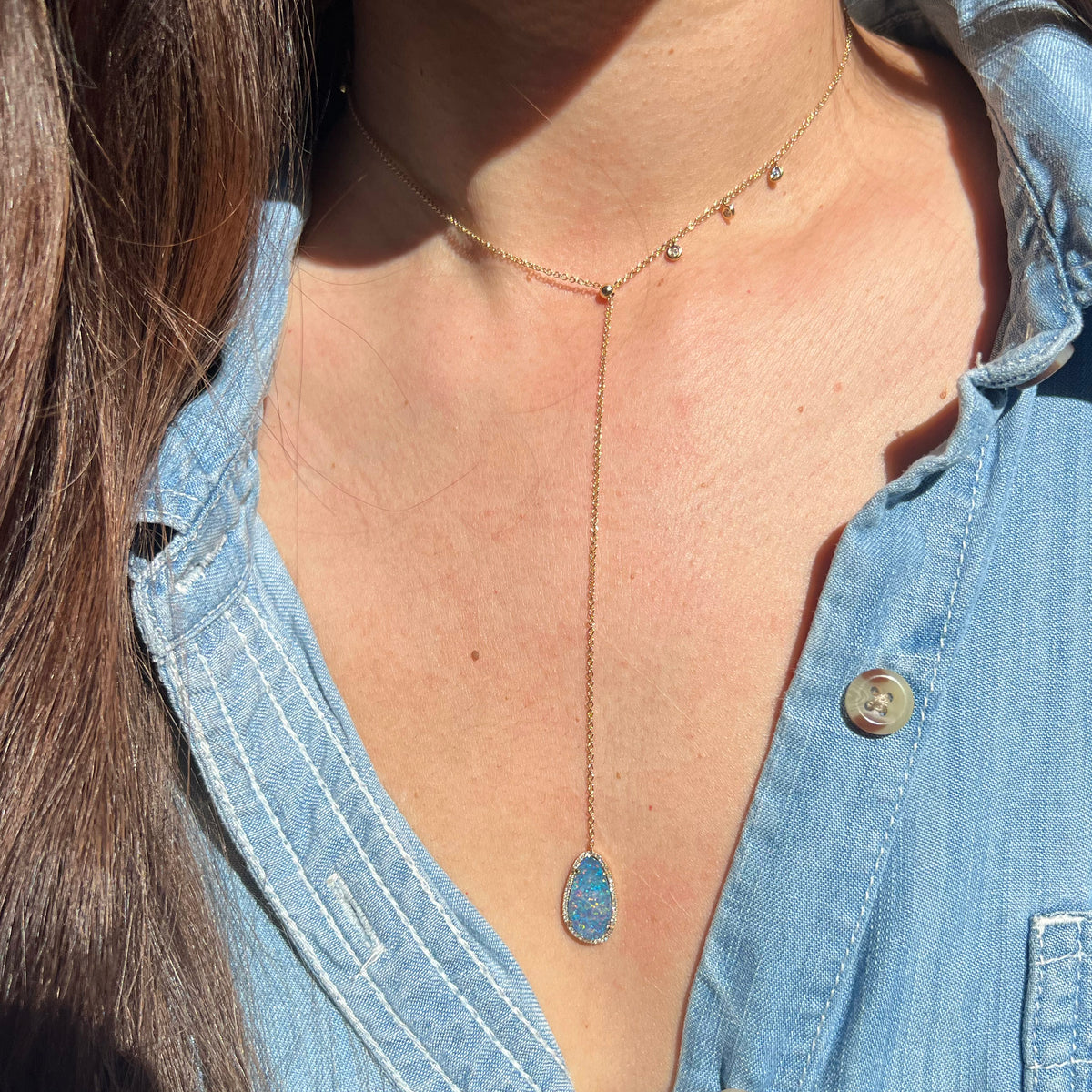 opal double slider necklace with diamonds long lariat