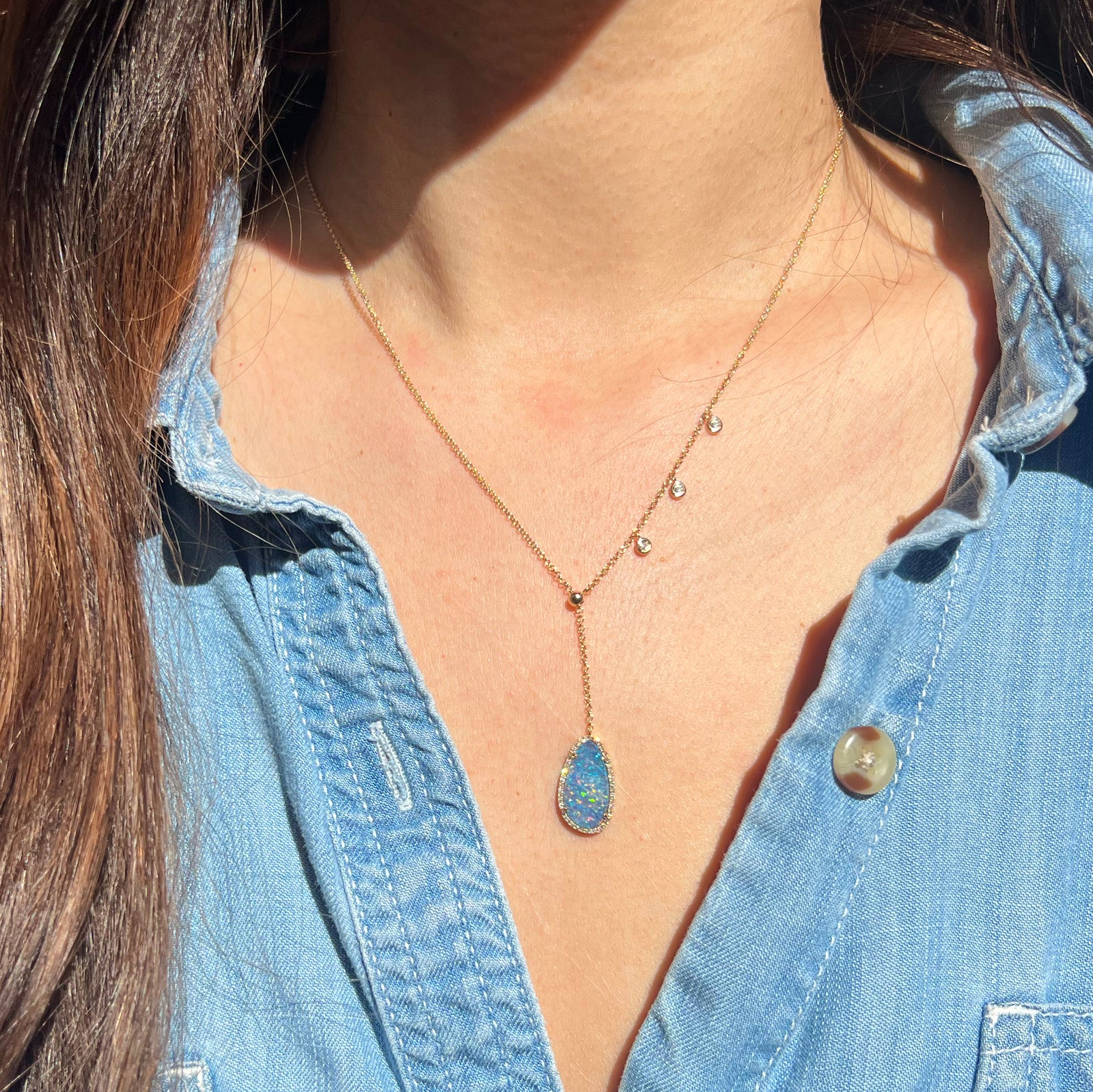 opal double slider necklace with diamonds