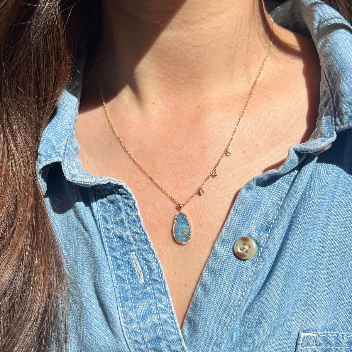 opal double slider necklace with diamonds pendant