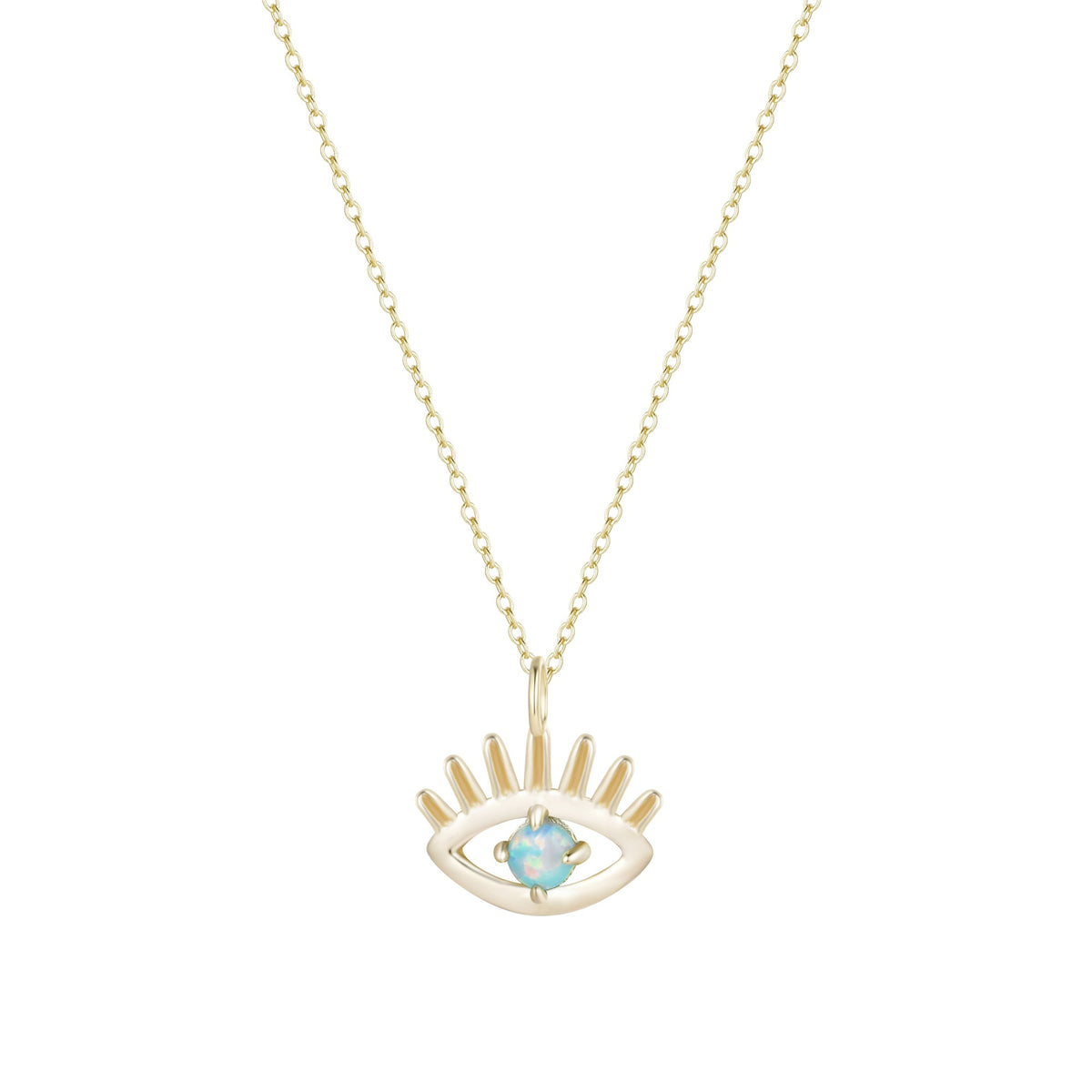 opal evil eye necklace with lashes charm