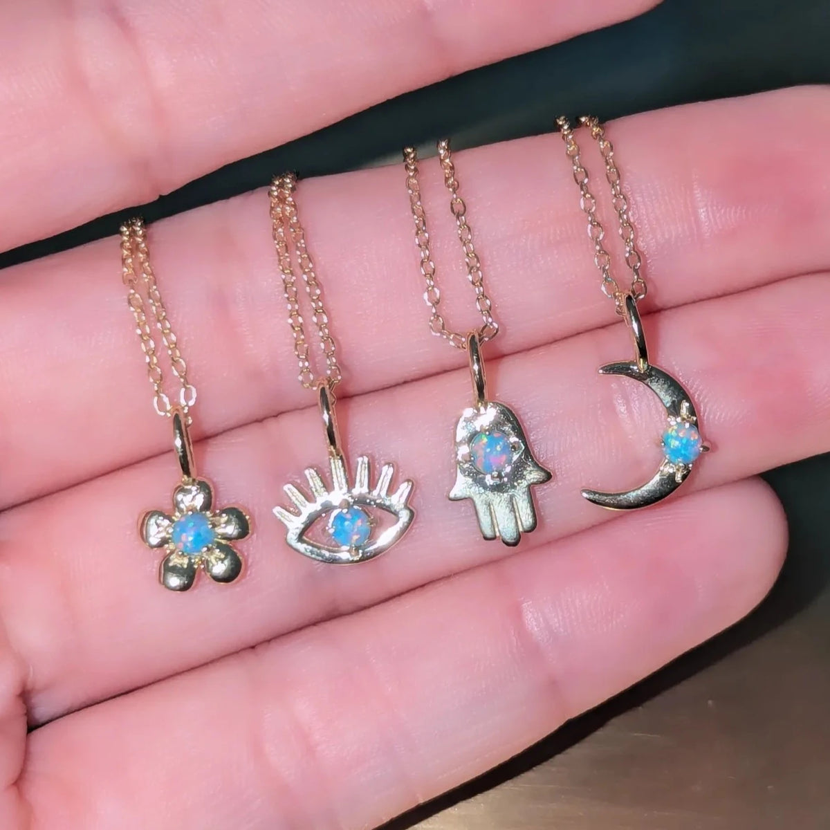 Opal Moon Charm Necklace