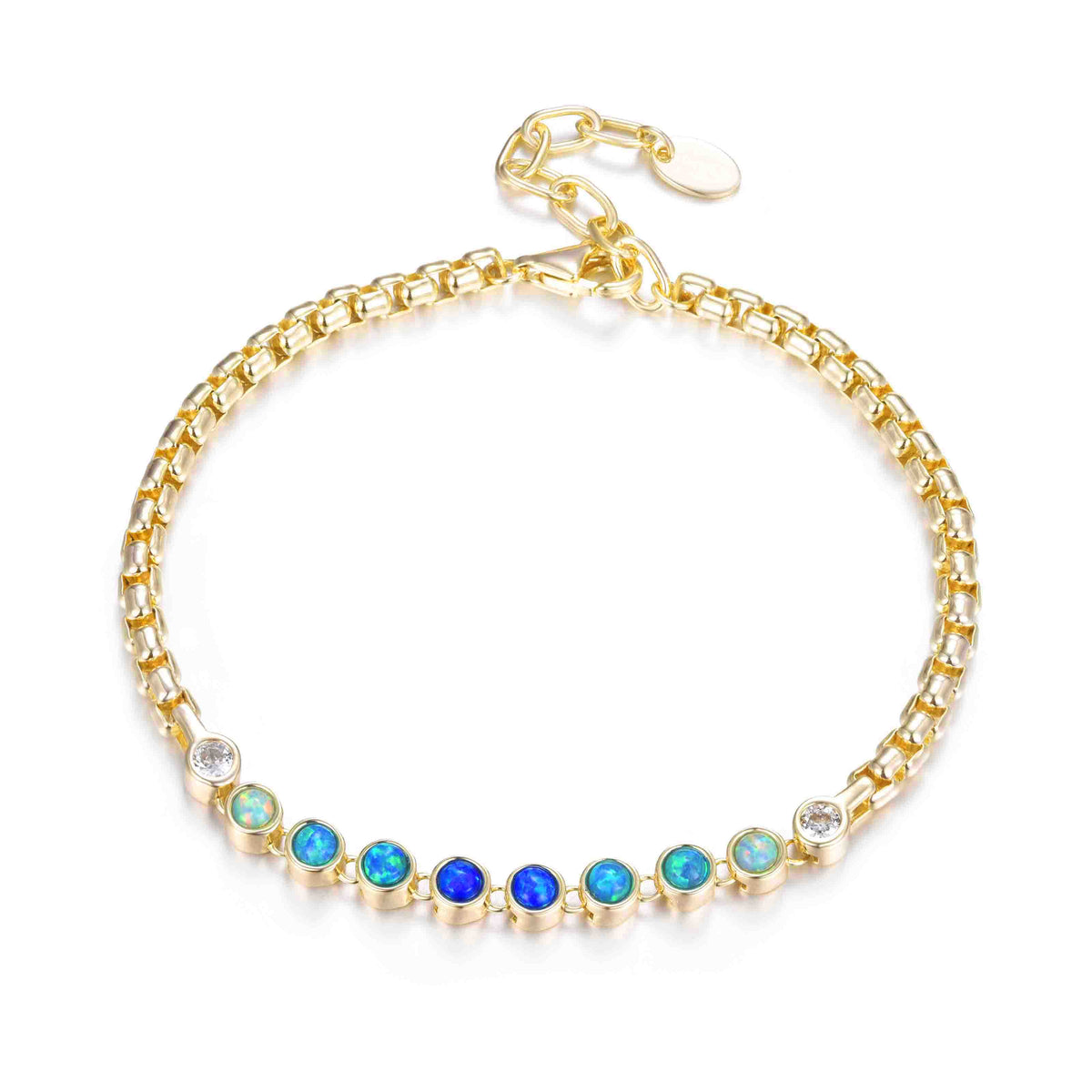 Bezel Opal Gradient Bracelet With Box Chain