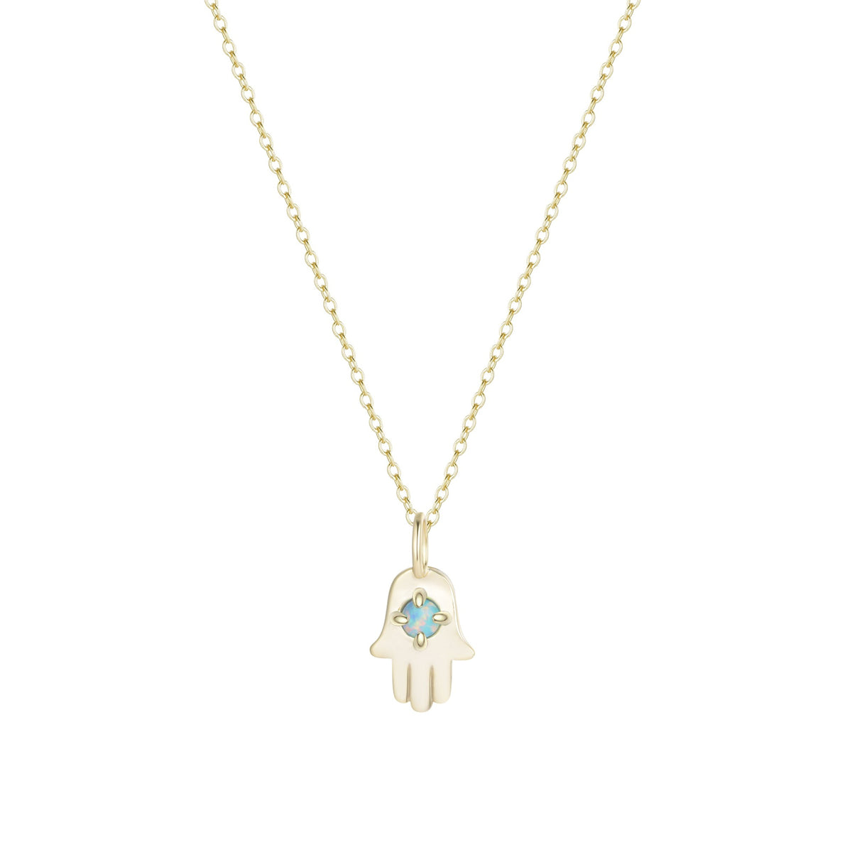 opal hamsa hand charm necklace