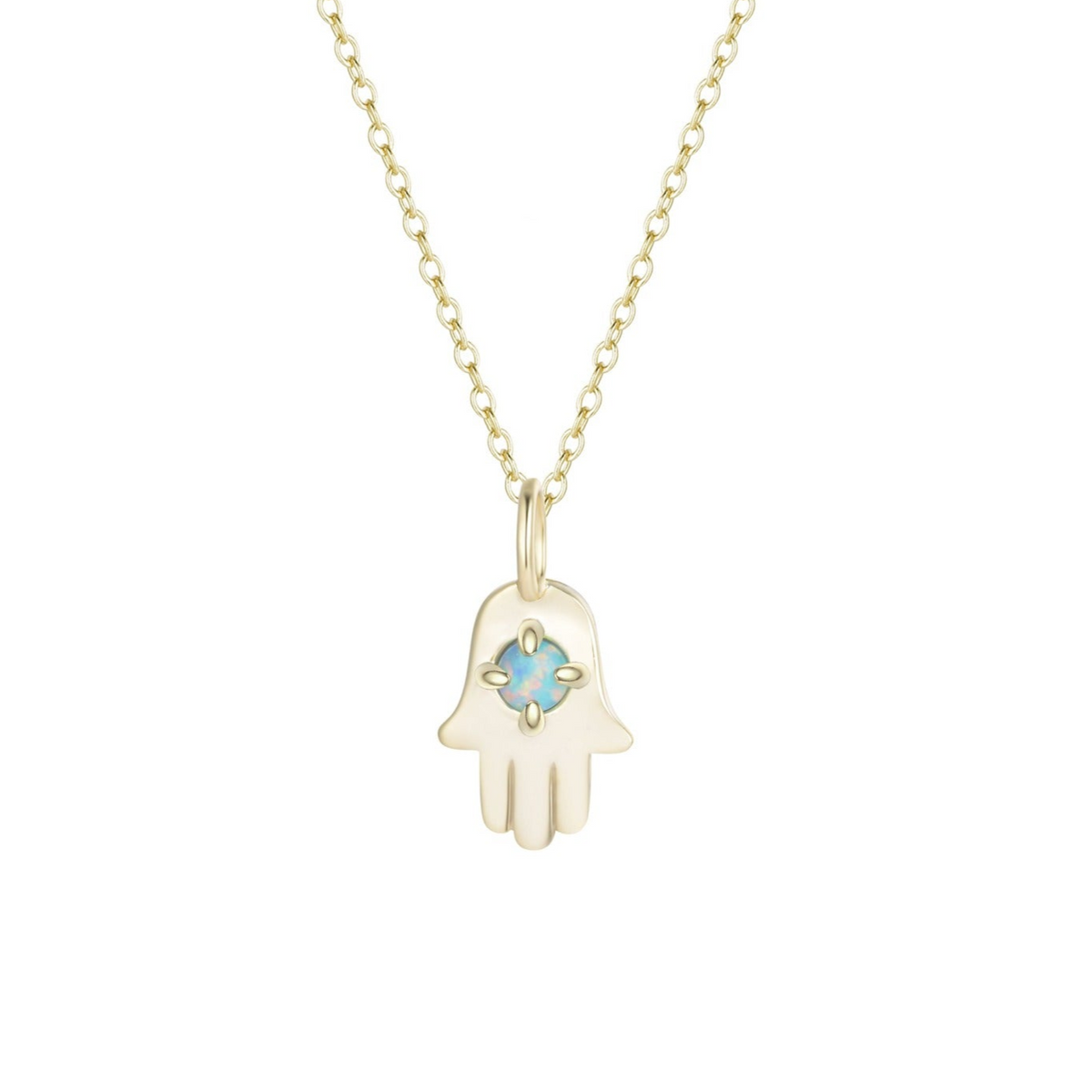 Opal Hamsa Charm Necklace