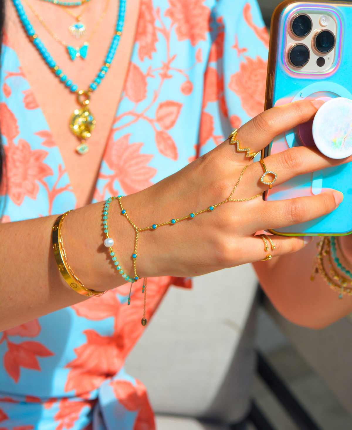 Eternal Line Hand Chain Bracelet With Opal