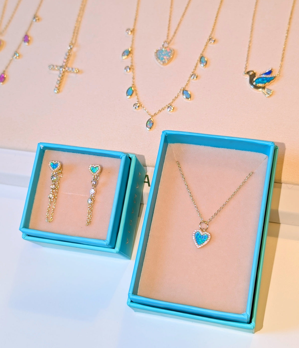 Heart Chain Stud Earrings With Crystals