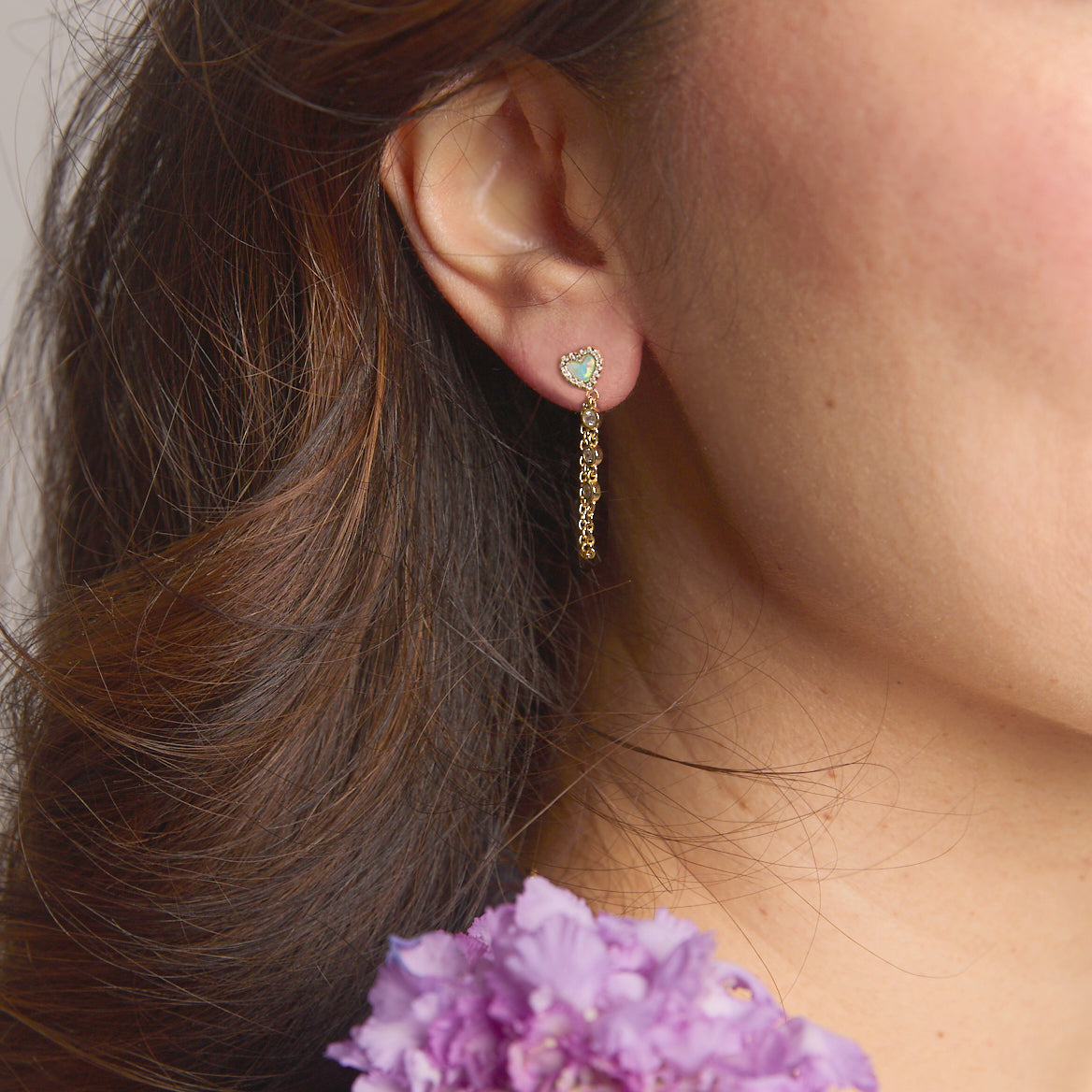 opal heart chain studs lifestyle