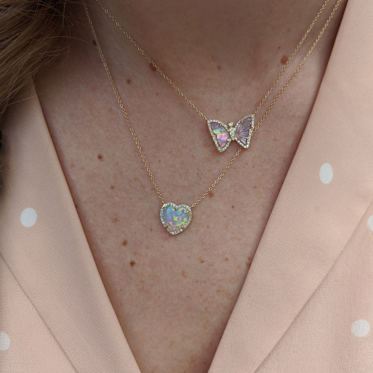 Opal Heart Diamond Necklace Model