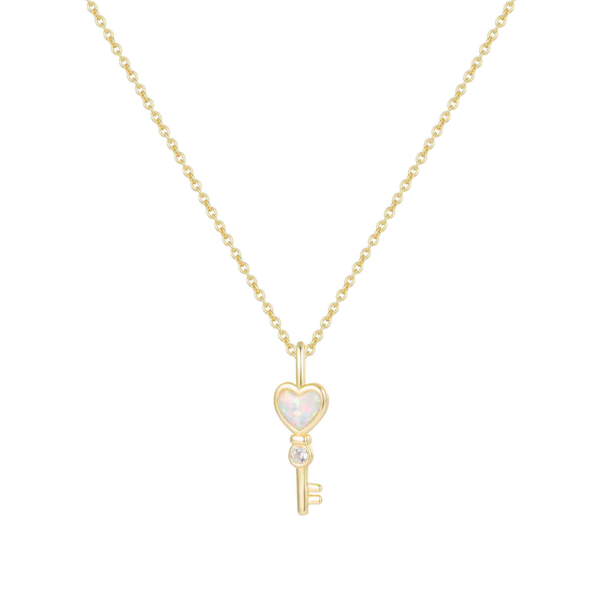 Opal Key Heart Charm Necklace White Opal