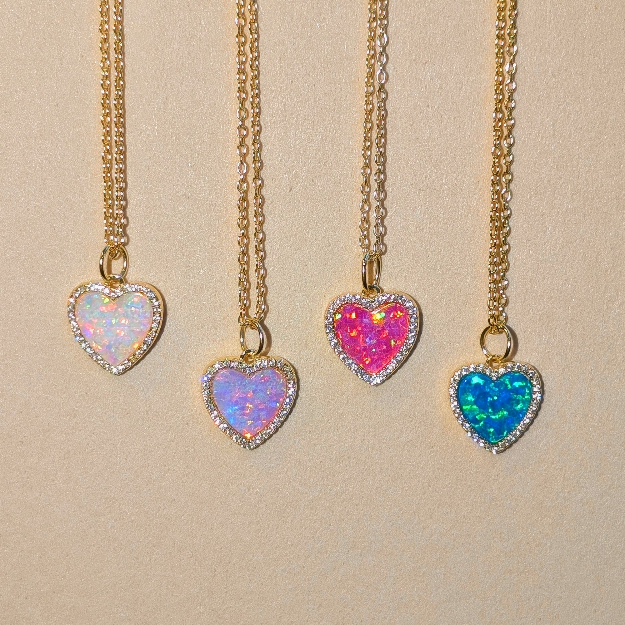 Opal Heart Necklace With Crystals