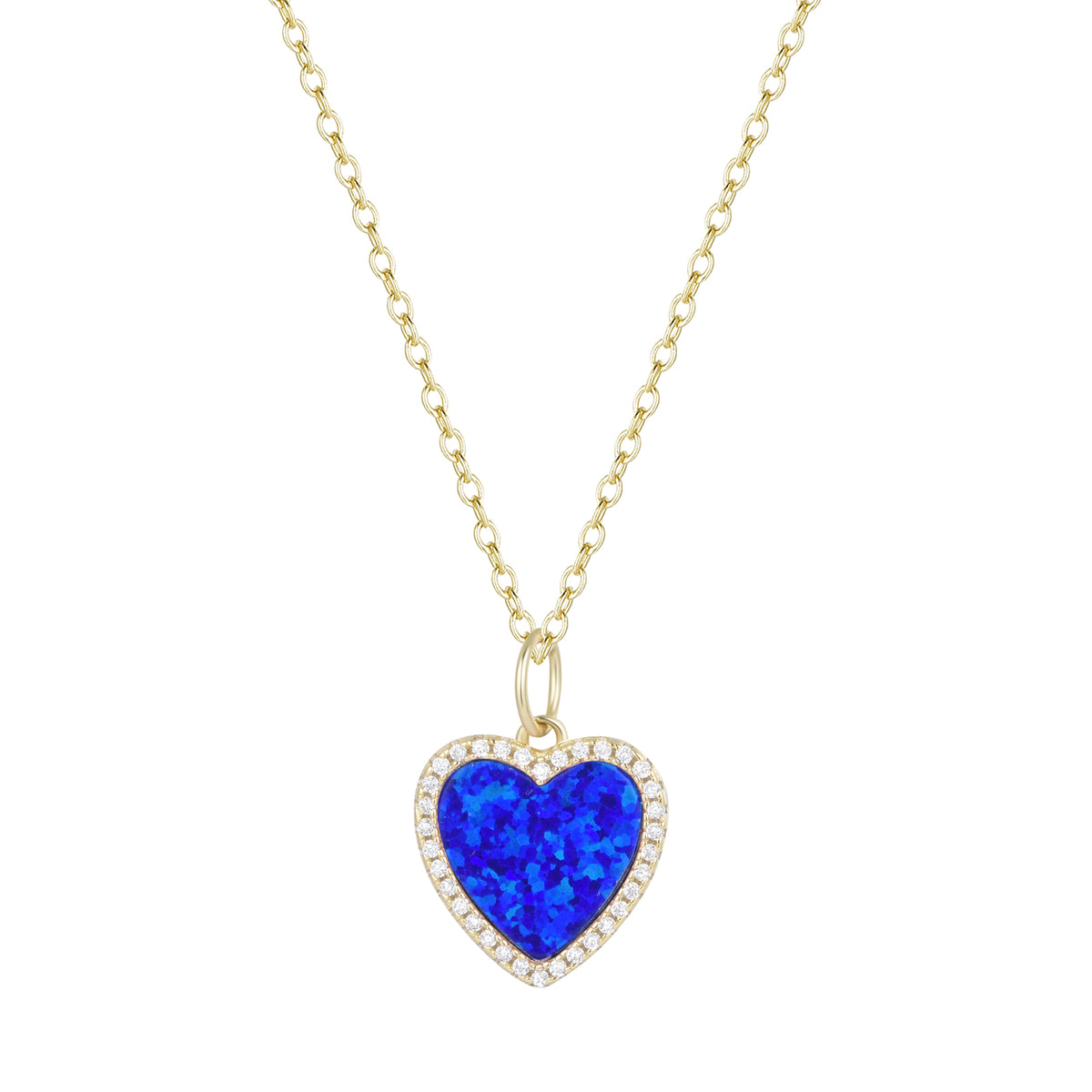 Opal heart necklace with crystals indigo blue gold