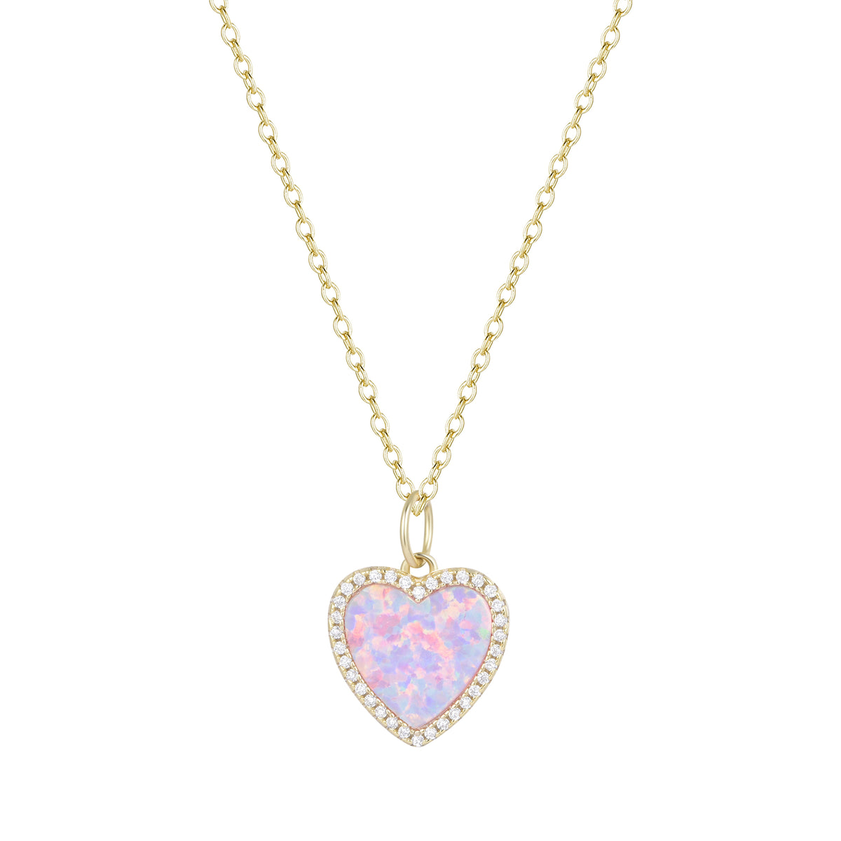Opal heart necklace with crystals lavender gold