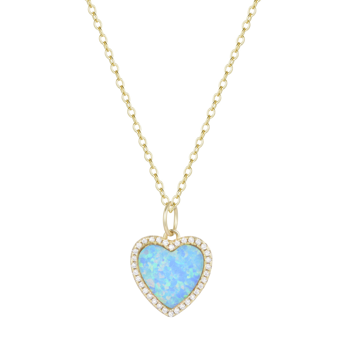 Opal Heart Necklace With Crystals Light Blue