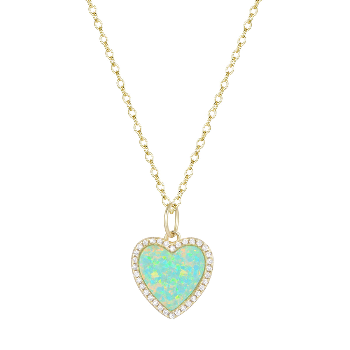 Opal Heart Necklace With Crystals Green Opal Gold