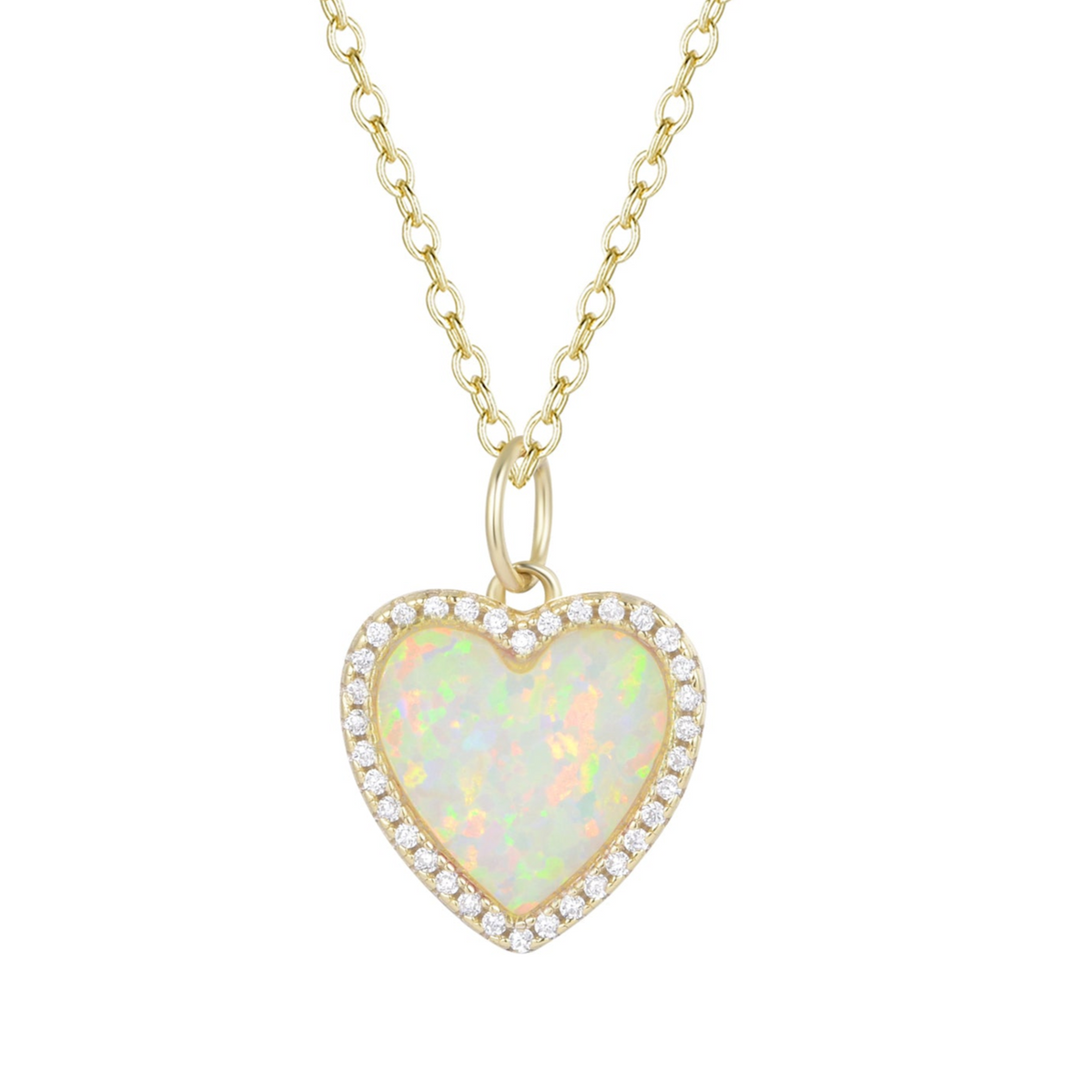 Opal Heart Necklace With Crystals