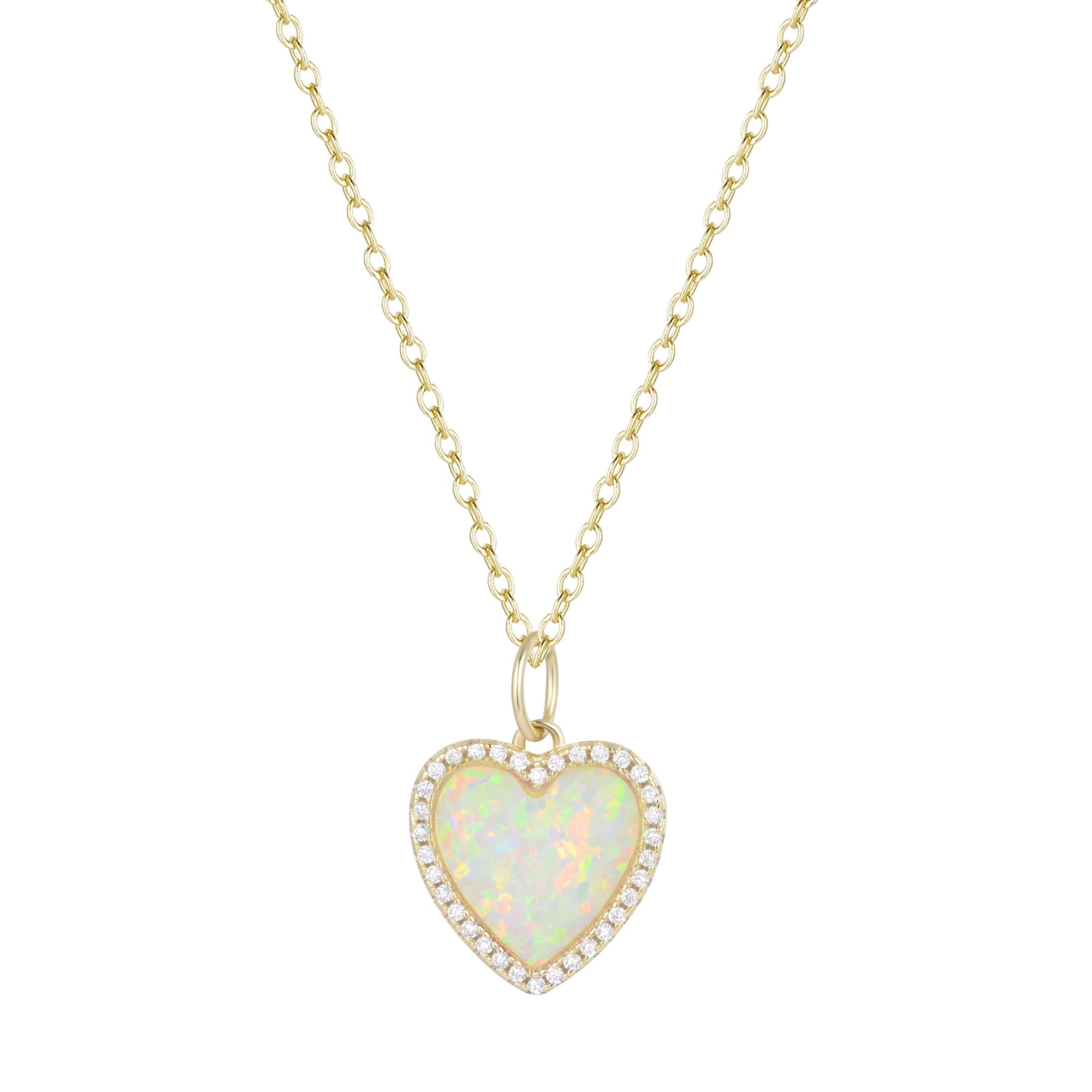 Opal Heart Necklace With Crystals White Opal