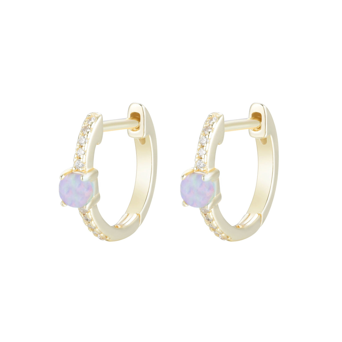 opal huggie earrings with crystals lavender opal