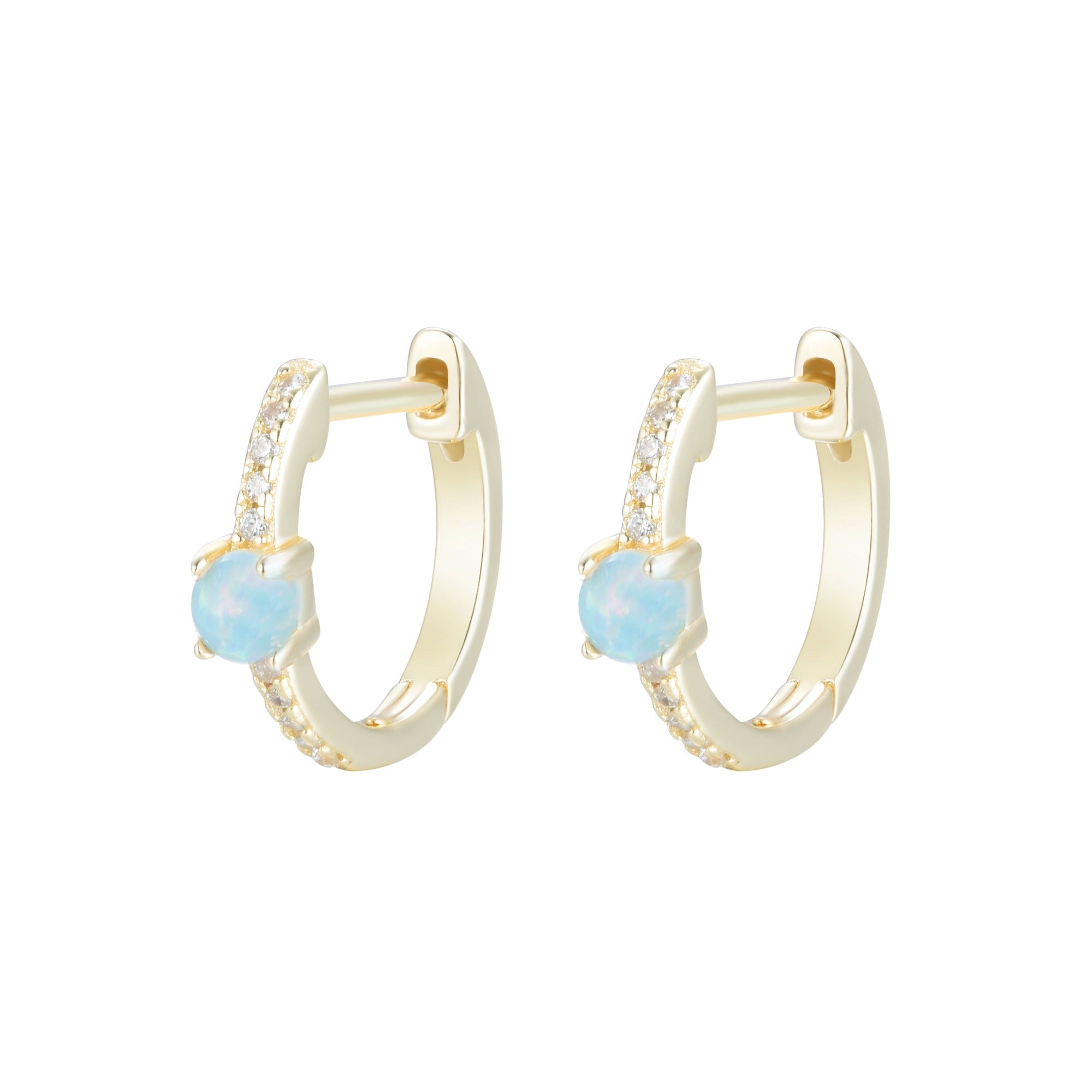 opal huggie earrings with crystals white opal