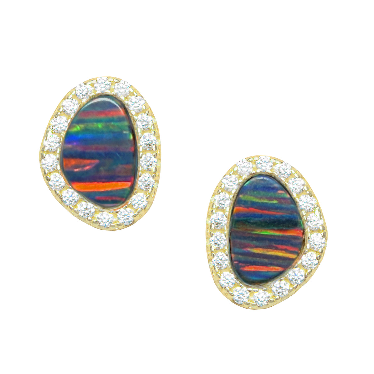 Opal pebble stud earrings black gold