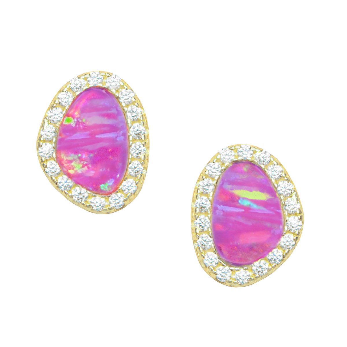 Opal pebble stud earrings fuchsia gold