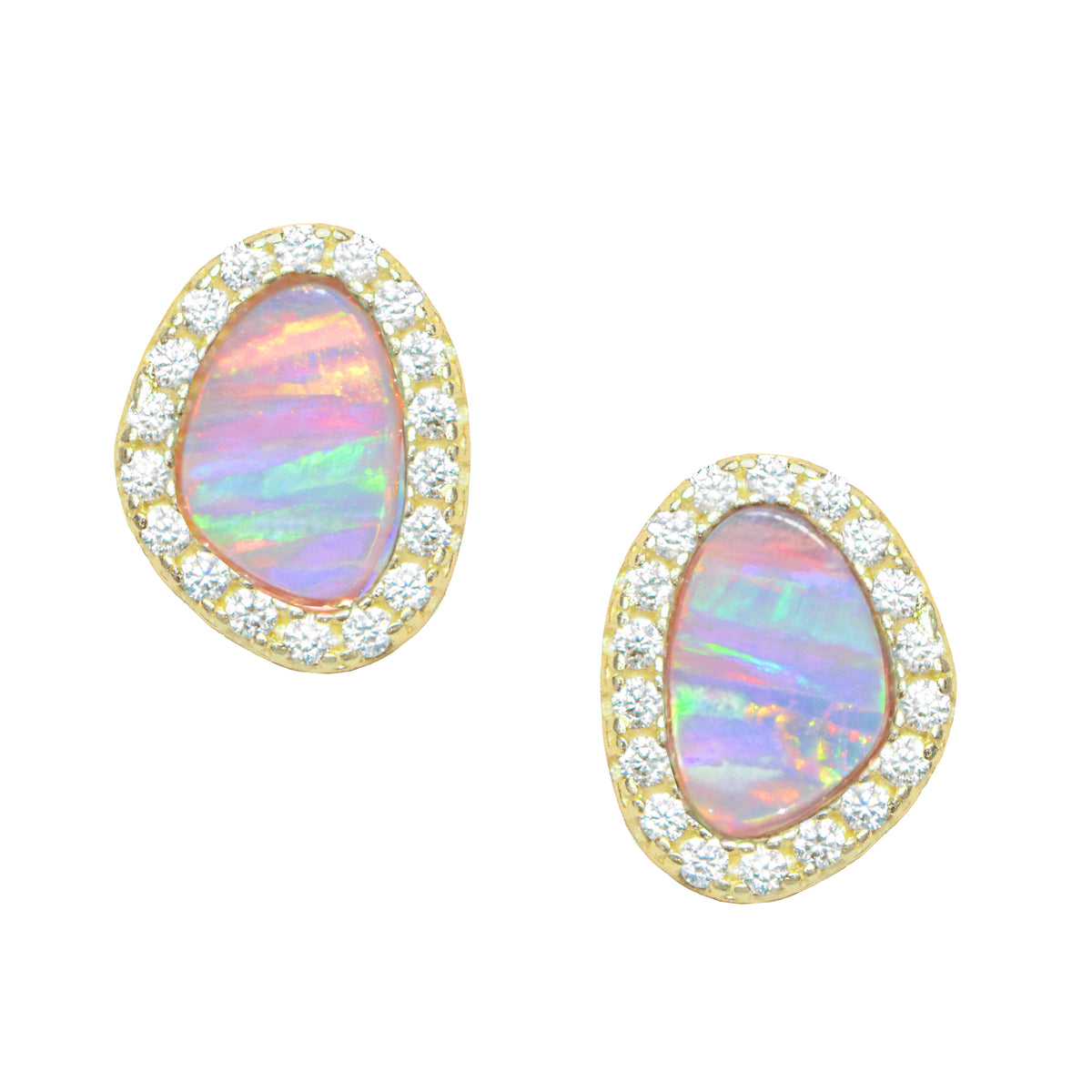 Opal pebble stud earrings lavender gold