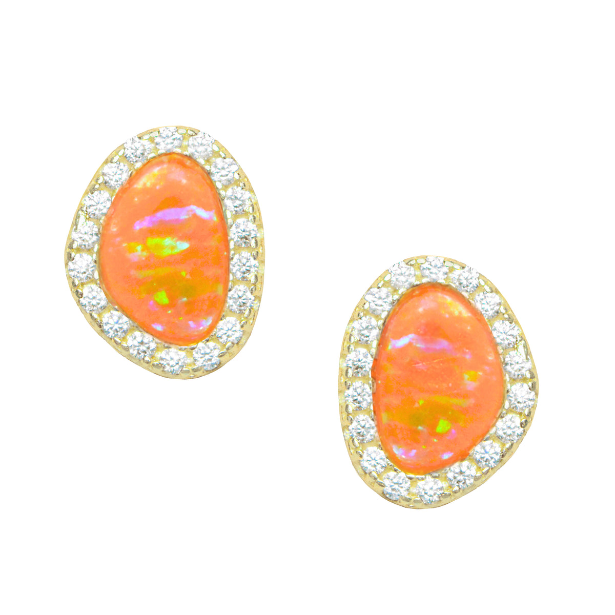 Opal pebble stud earrings orange gold