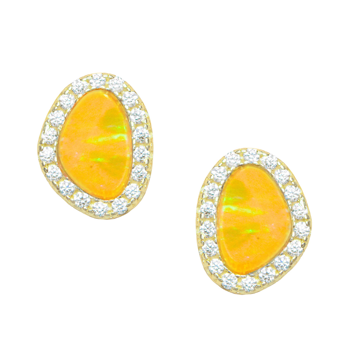 Opal pebble stud earrings tangerine gold