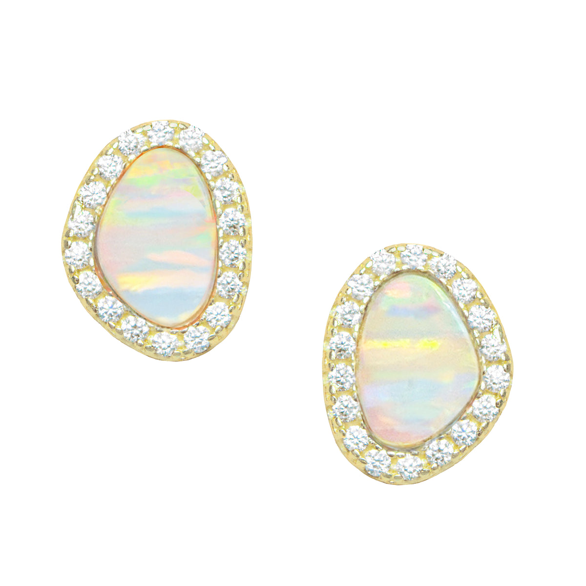 Opal pebble stud earrings white gold
