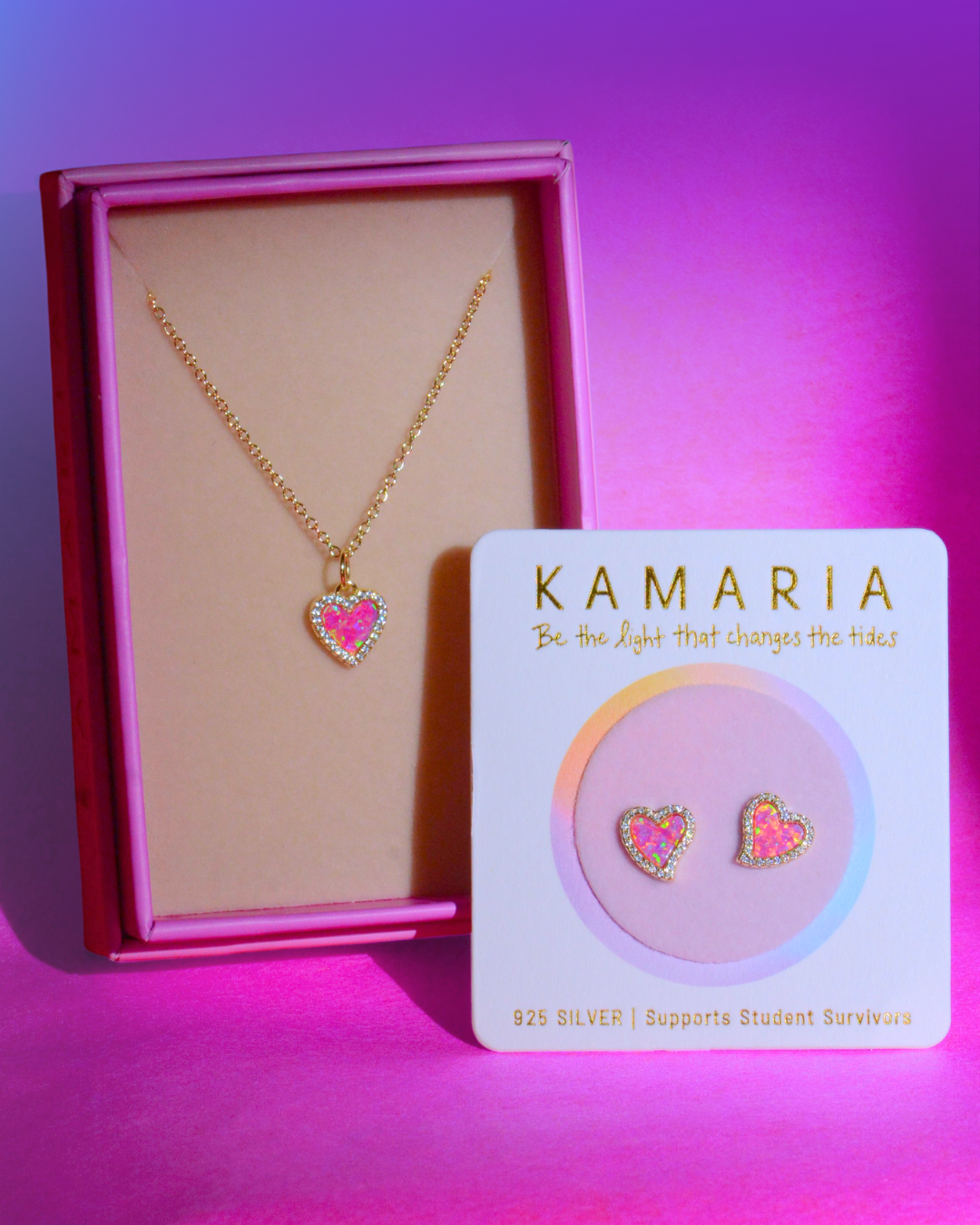 Gift Set | Mini Amore Opal Heart Necklace With Studs