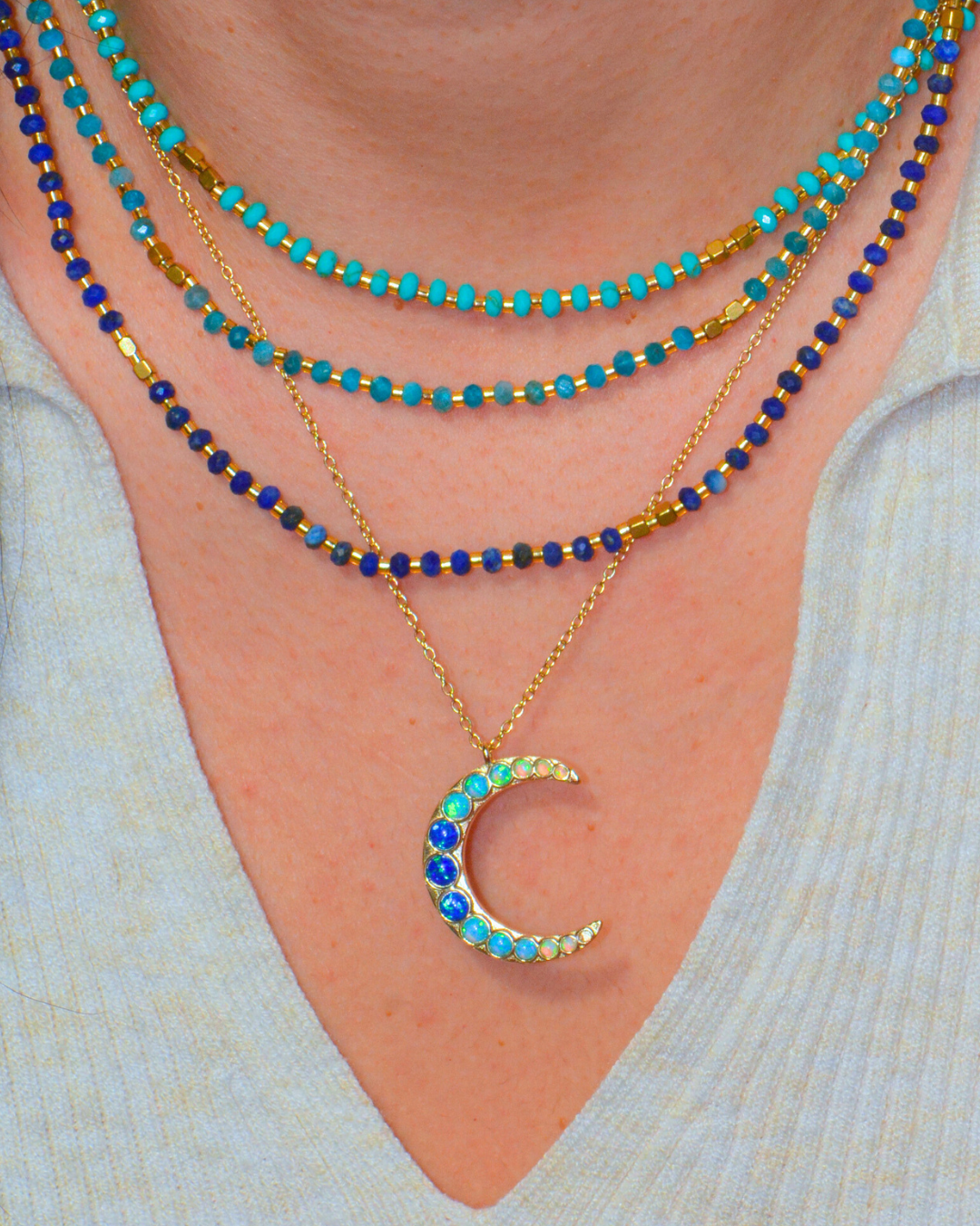 Lumira Mini Gemstone Necklace with Miyuki Beads Turquoise