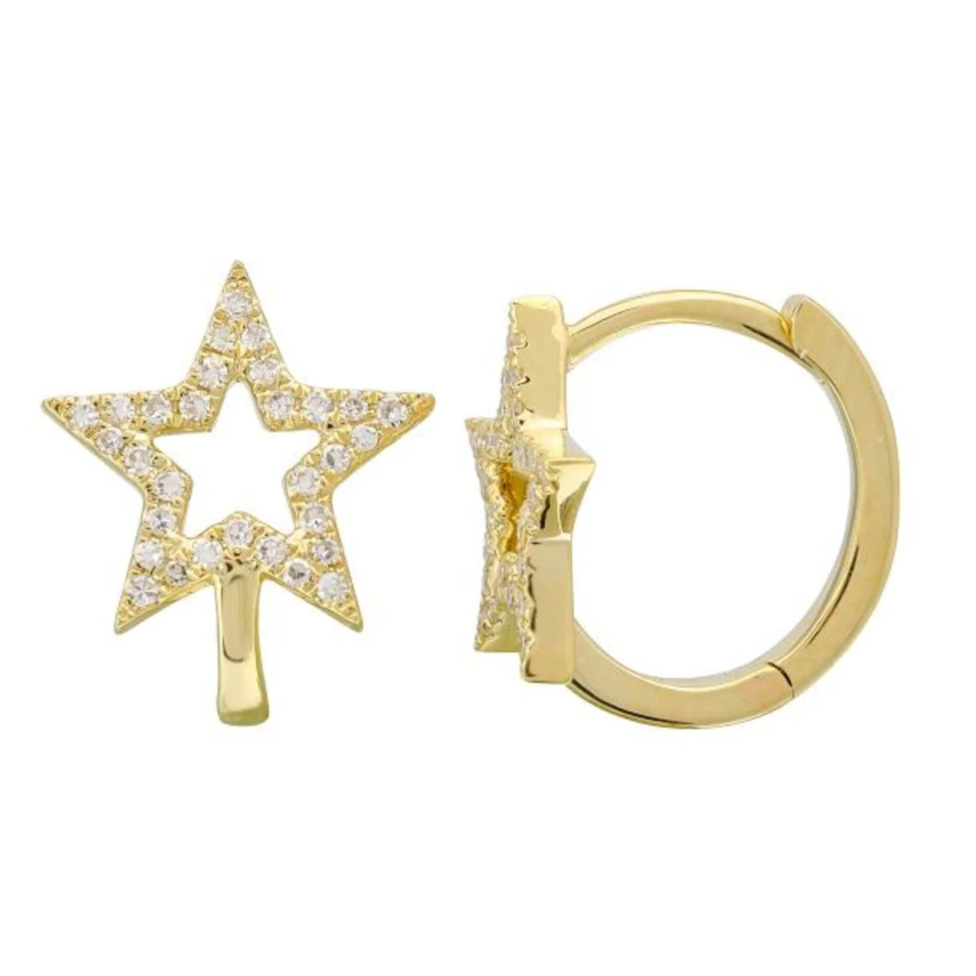open star diamond huggie earrings in gold