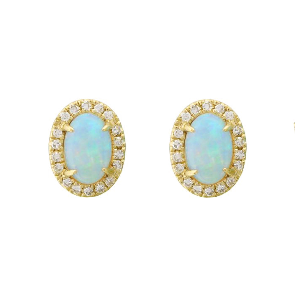 2.00 Carat Natural Opal Stud Earrings – Oval Shape – 14k Yellow Gold – 7mm
