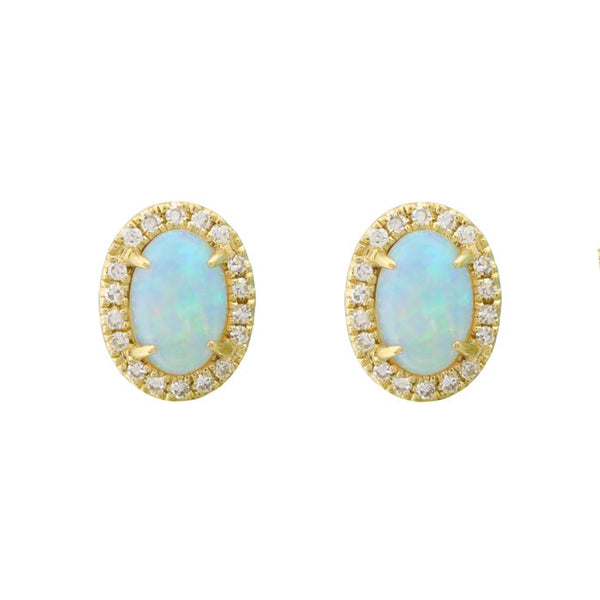 Natural 0.33 Ct. Ethiopian Opal Real Diamond Delicate Dainty Stud Earrings 2024 Solid 14k Yellow Gold Fine Minimalist Jewelry Easter Gift