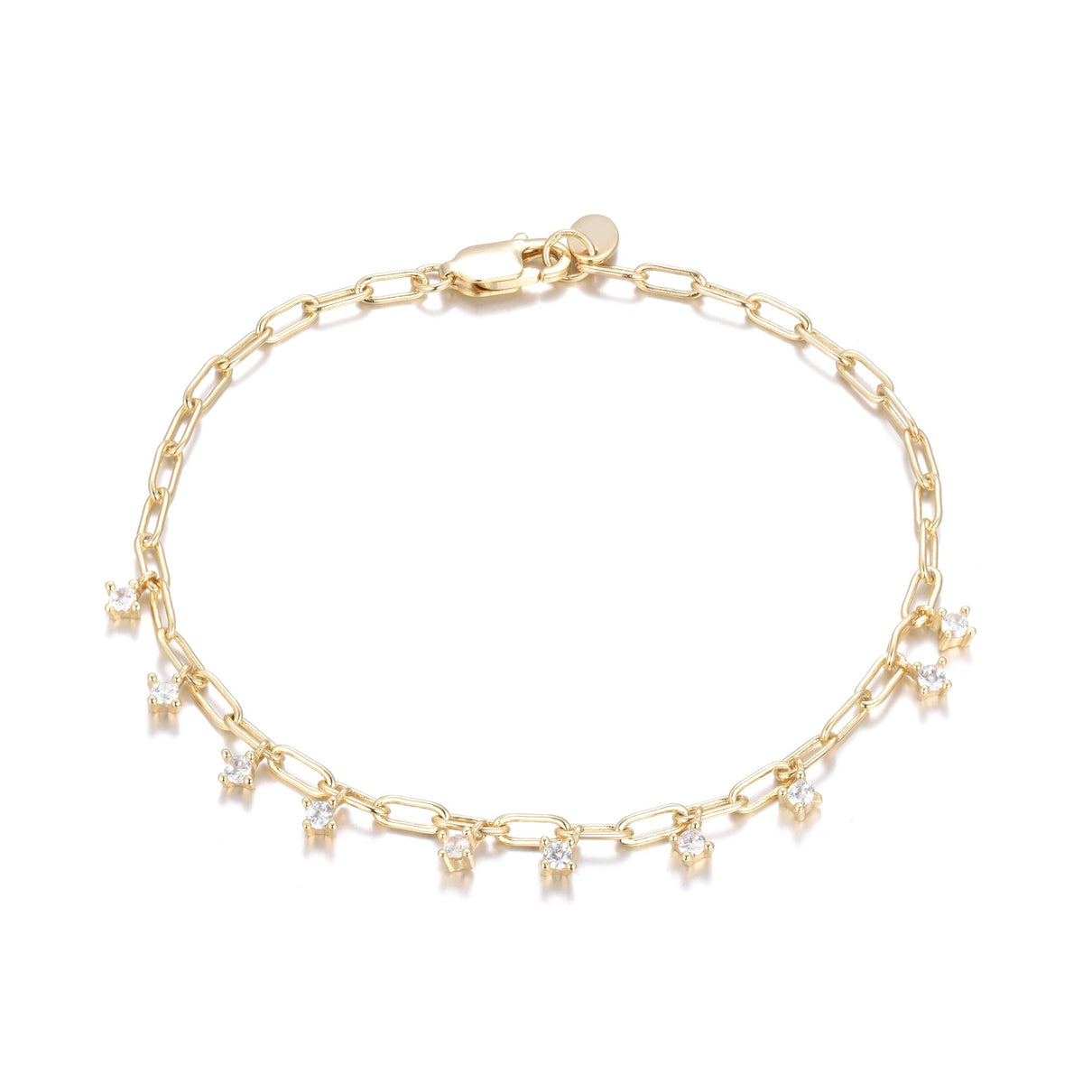 paperclip link chain bracelet with crystal drops