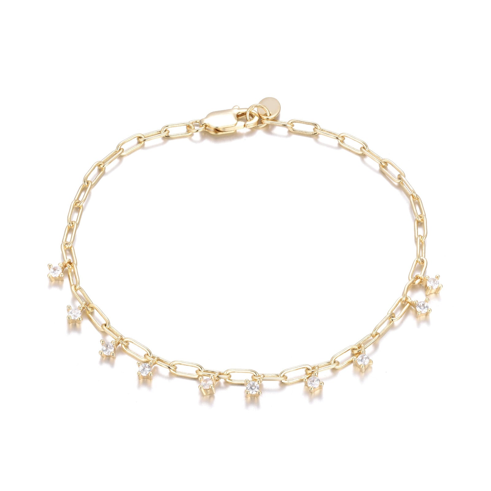 paperclip link chain bracelet with crystal drops