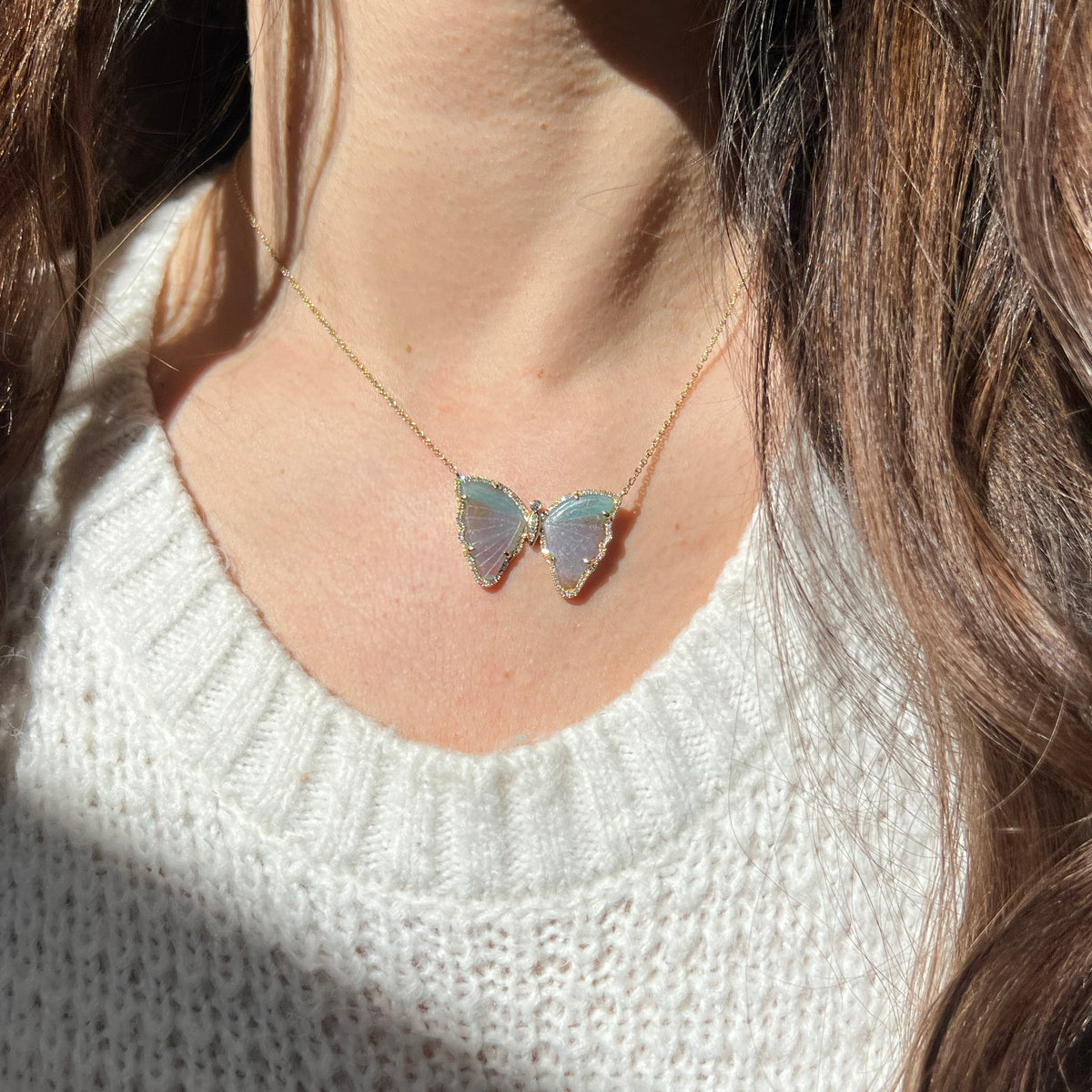 paraiba blue and purple tourmaline butterfly necklace with diamonds